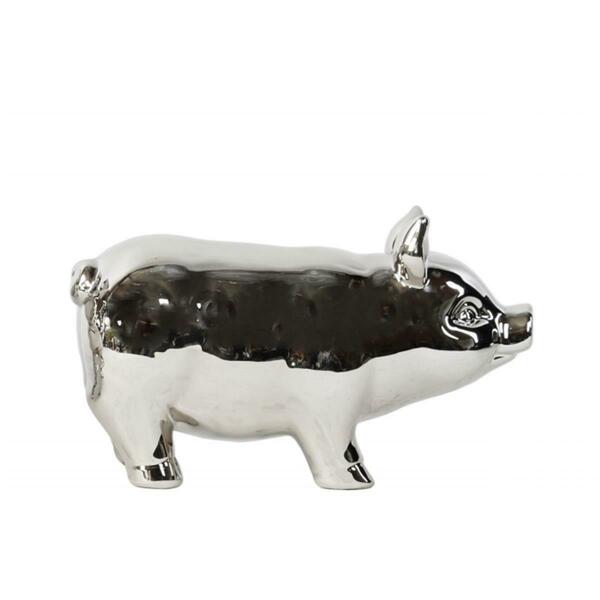 Urban Trends Collection Ceramic Standing Pig Figurine - Small- Polished Chrome Silver 46861